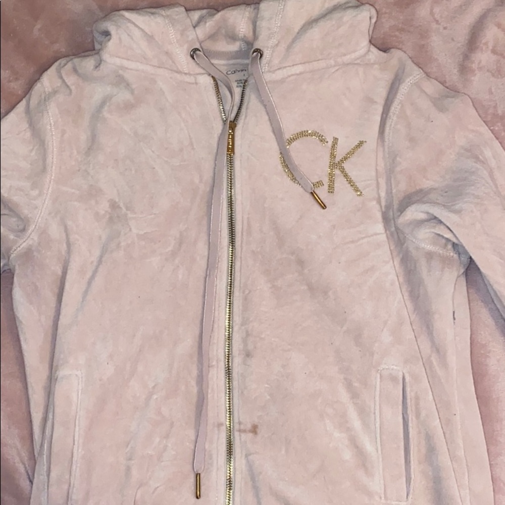 Fuzzy pink Calvin Klein zip up hoodie
